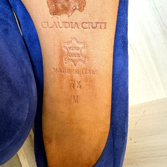 Claudia Ciuti 100% Suede Leather Cobalt Blue Silver Studed Bow Kitten Heels SZ 7 - Picture 5 of 9